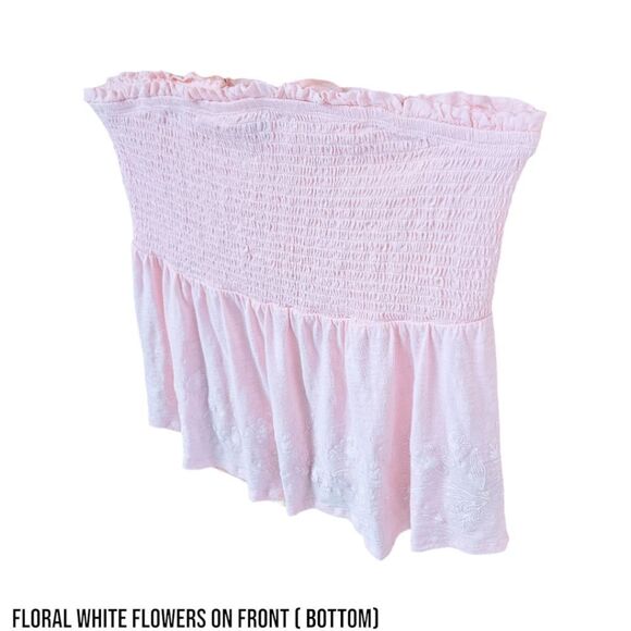 TORRID Plus Size Pink Cotton Strapless Smocked Bodice Embroidered Top 1X - Picture 4 of 14